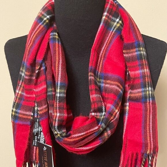NWT Steve Madden plaid muffler scarf with fringe - Picture 1 of 5